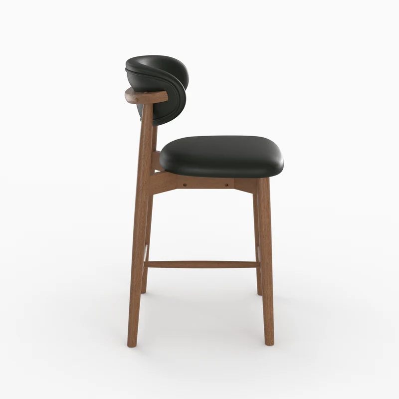 Lot de 2 chaises pour ilot central Yuna 64,5 cm en cuir synthétique noir et bois foncé