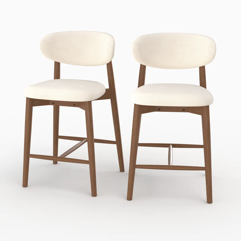 Lot de 2 chaises pour ilot central Yuna 64,5 cm en tissu beige et bois foncé