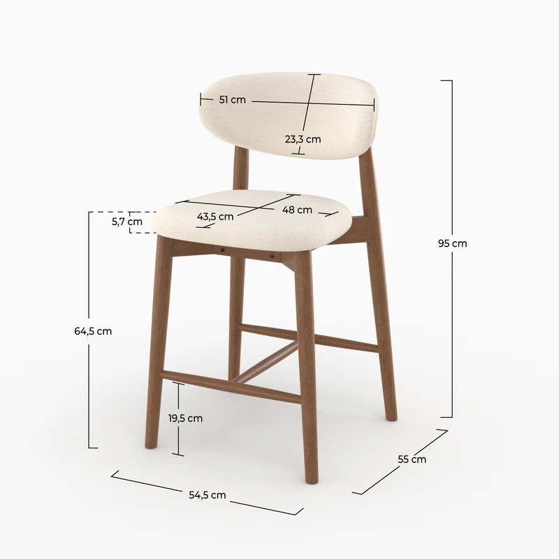Lot de 2 chaises pour ilot central Yuna 64,5 cm en tissu beige et bois foncé
