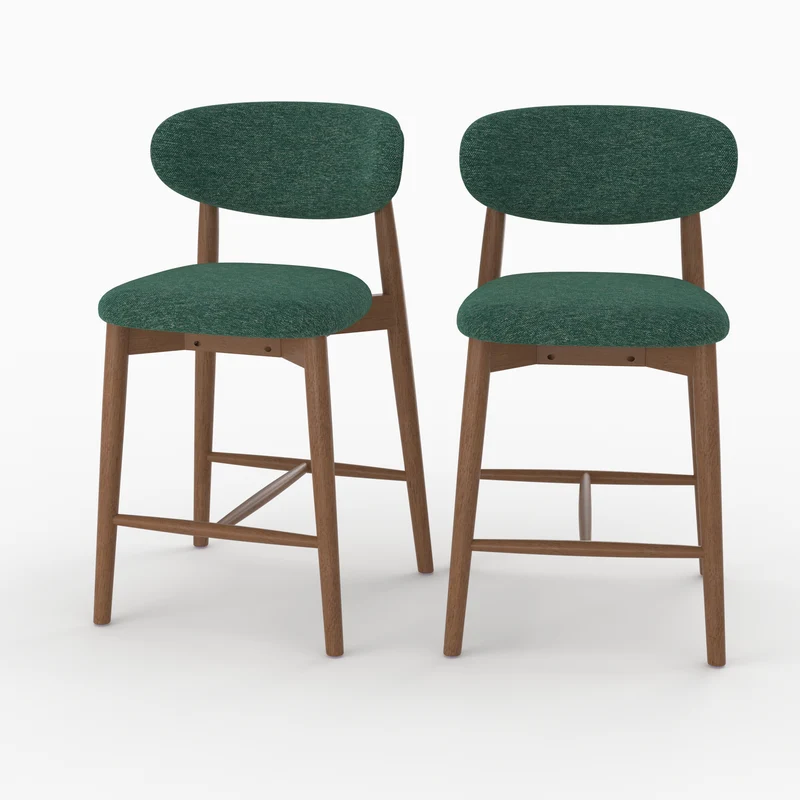 Lot de 2 chaises pour ilot central Yuna 64,5 cm en tissu chiné vert sapin et bois foncé