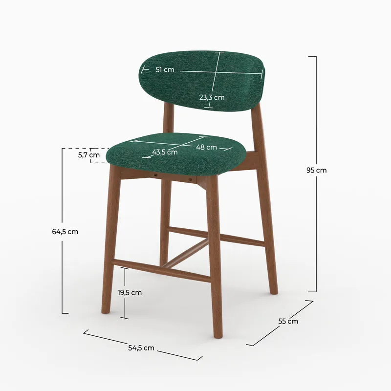 Lot de 2 chaises pour ilot central Yuna 64,5 cm en tissu chiné vert sapin et bois foncé