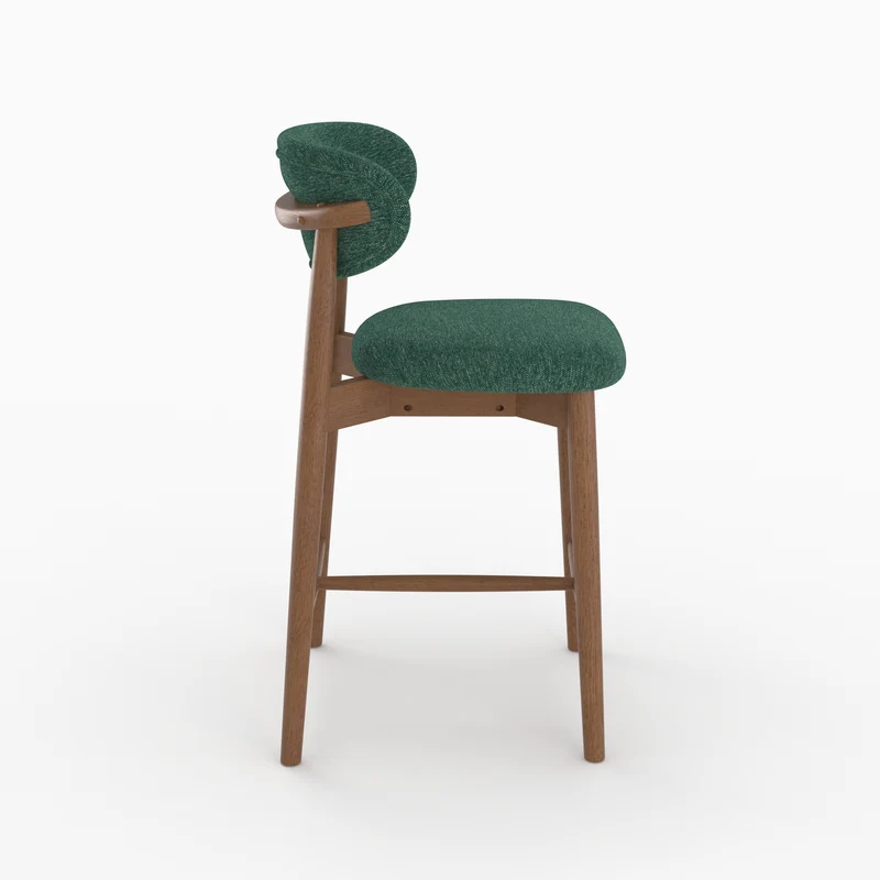 Lot de 2 chaises pour ilot central Yuna 64,5 cm en tissu chiné vert sapin et bois foncé