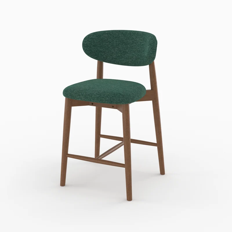 Lot de 2 chaises pour ilot central Yuna 64,5 cm en tissu chiné vert sapin et bois foncé