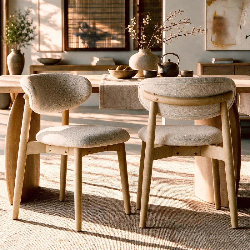 Lot de 2 chaises Yuna en tissu beige et bois clair