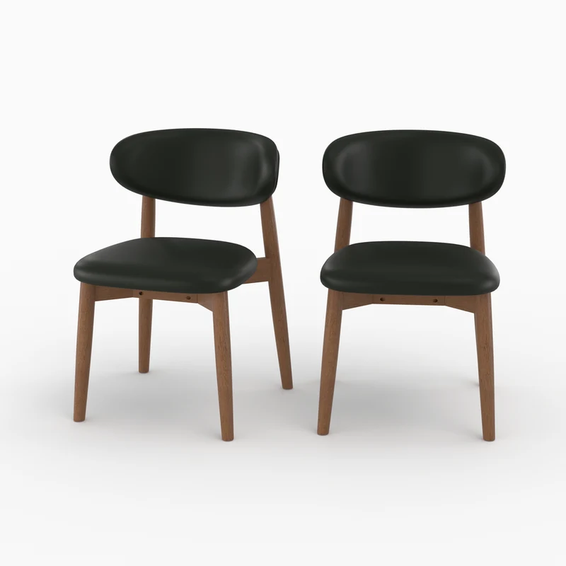Lot de 2 chaises Yuna en cuir synthétique noir et bois foncé