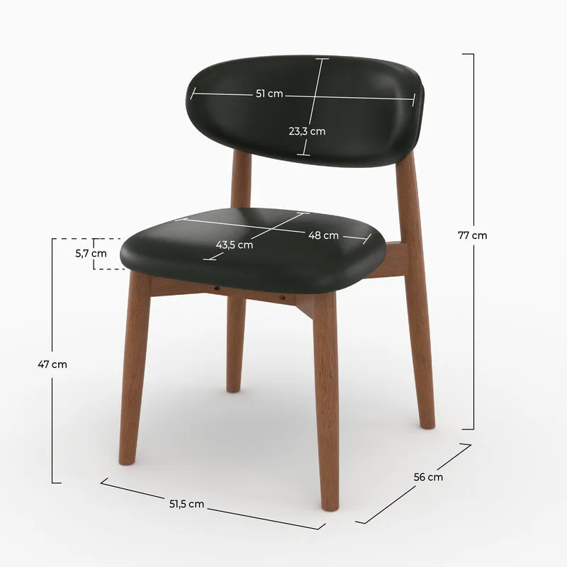 Lot de 2 chaises Yuna en cuir synthétique noir et bois foncé