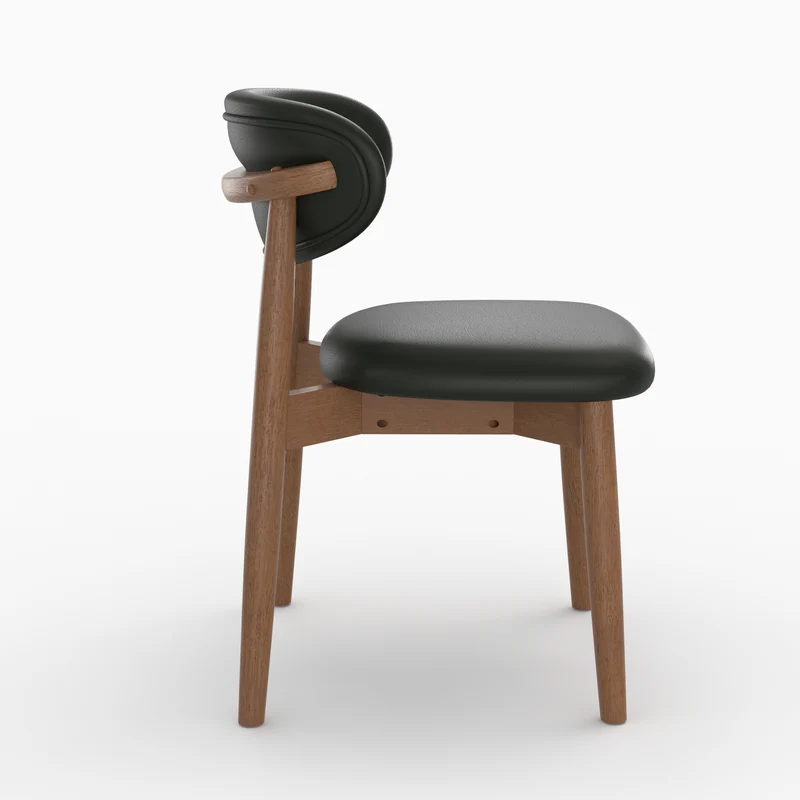 Lot de 2 chaises Yuna en cuir synthétique noir et bois foncé