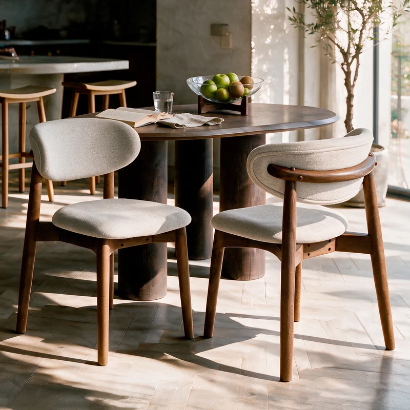Lot de 2 chaises Yuna en tissu beige et bois foncé