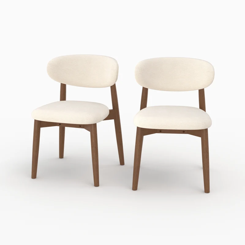 Lot de 2 chaises Yuna en tissu beige et bois foncé