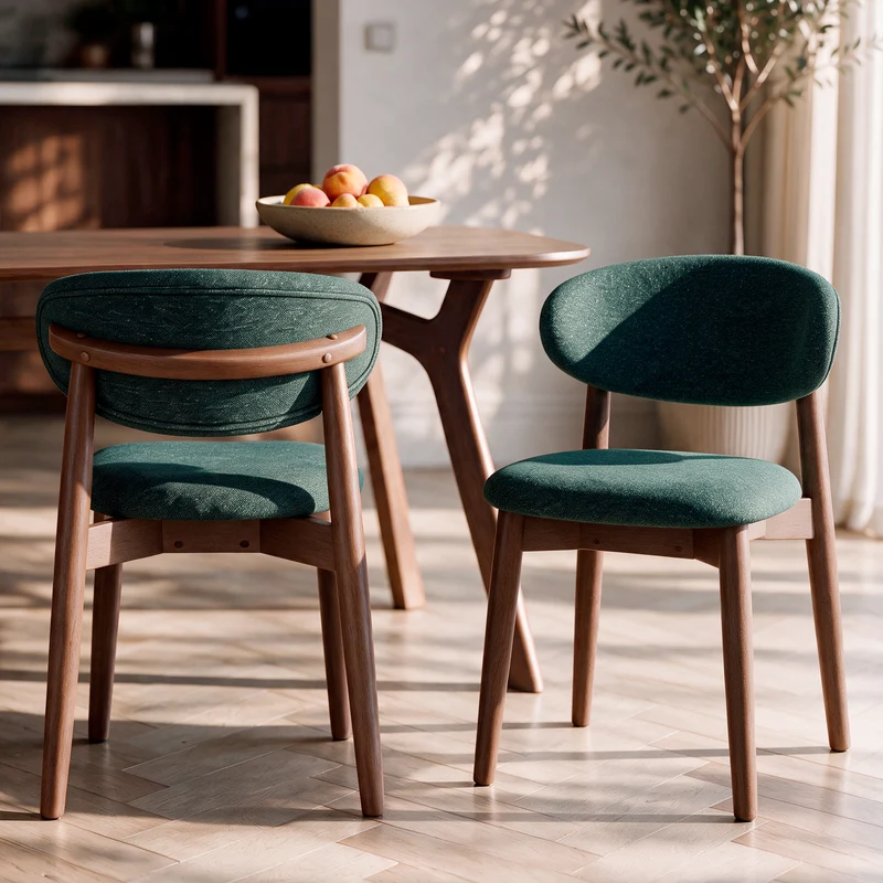Lot de 2 chaises Yuna en tissu chiné vert sapin et bois foncé