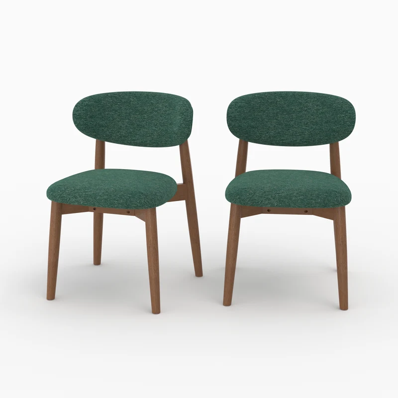 Lot de 2 chaises Yuna en tissu chiné vert sapin et bois foncé