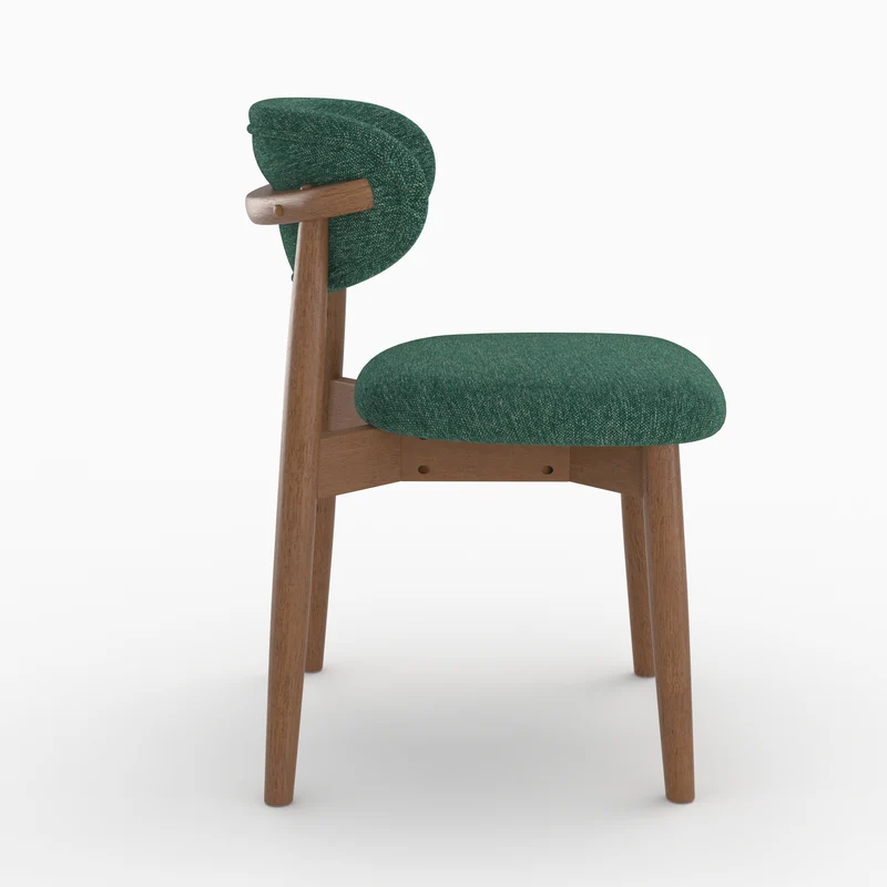 Lot de 2 chaises Yuna en tissu chiné vert sapin et bois foncé
