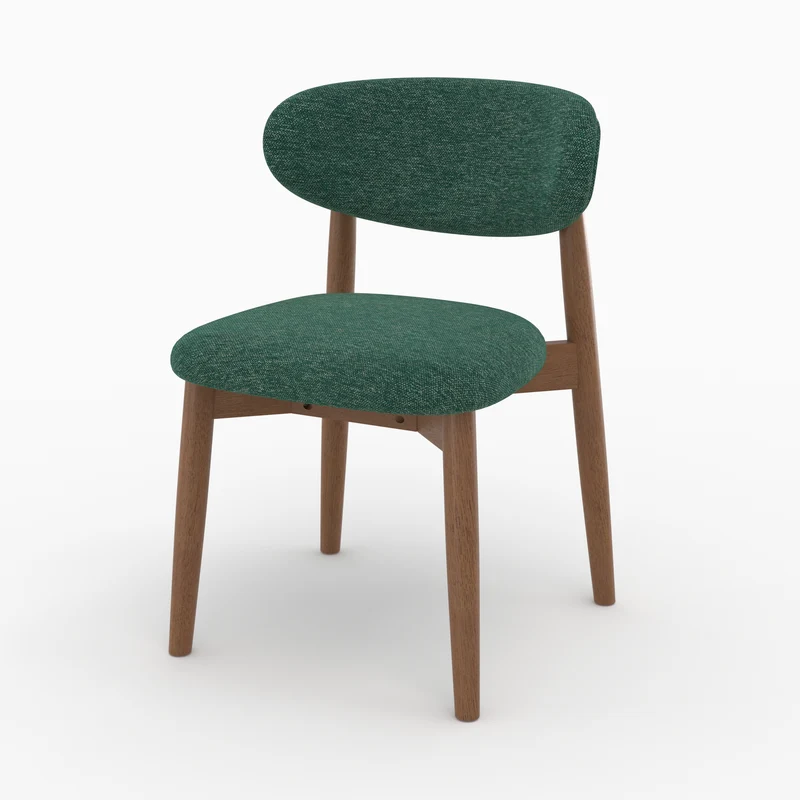 Lot de 2 chaises Yuna en tissu chiné vert sapin et bois foncé