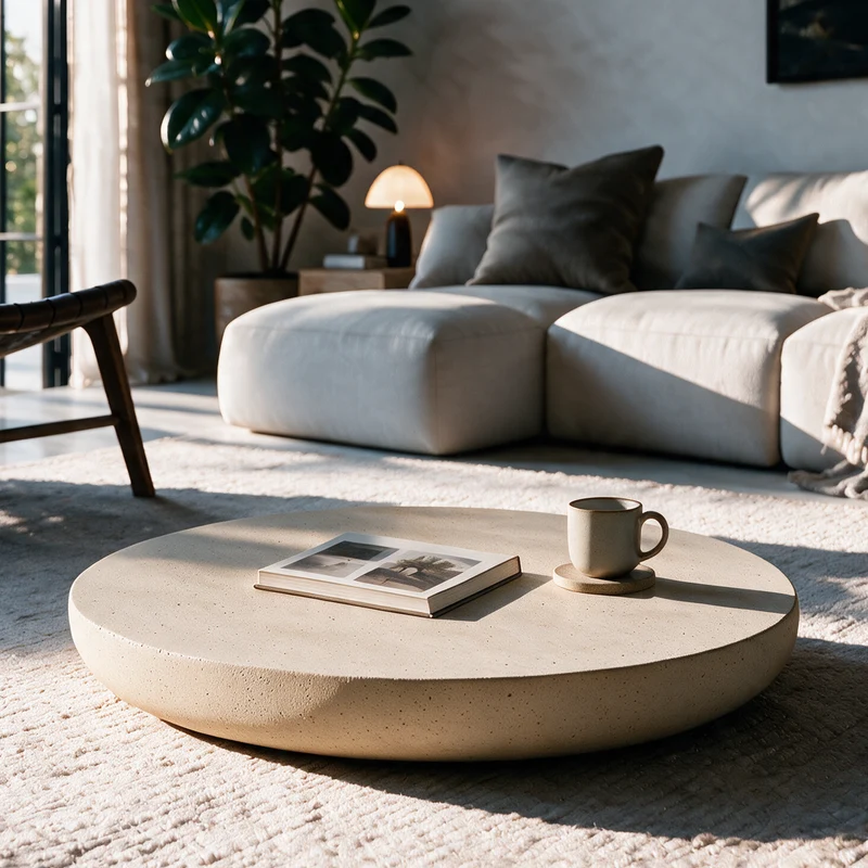 Table basse ronde Milos beige en fibre d'argile effet béton