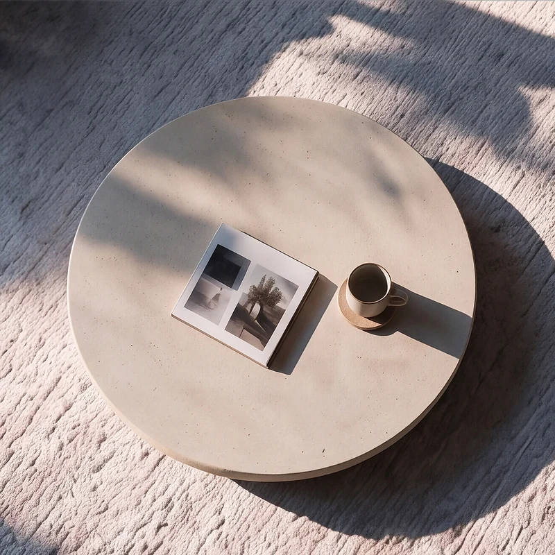 Table basse ronde Milos beige en fibre d'argile effet béton