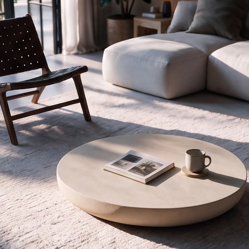 Table basse ronde Milos beige en fibre d'argile effet béton