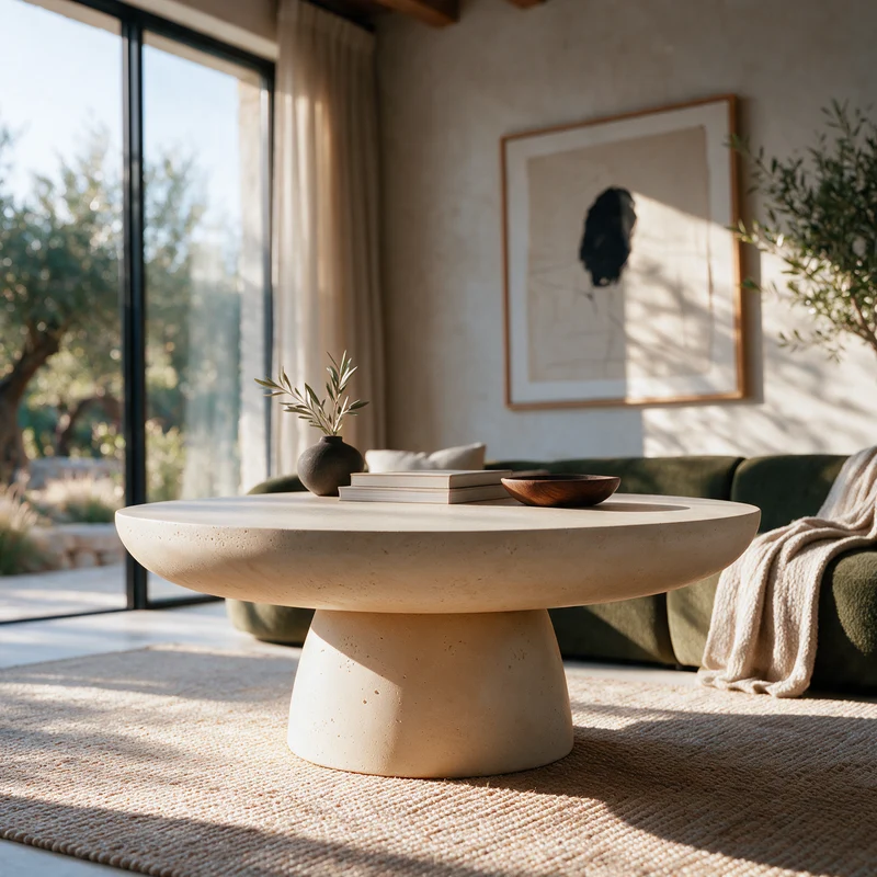 Table basse ronde Paros beige en fibre d'argile effet béton
