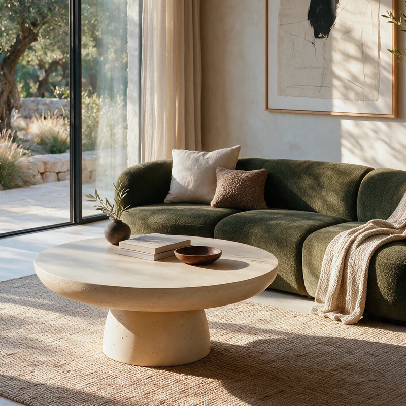 Table basse ronde Paros beige en fibre d'argile effet béton