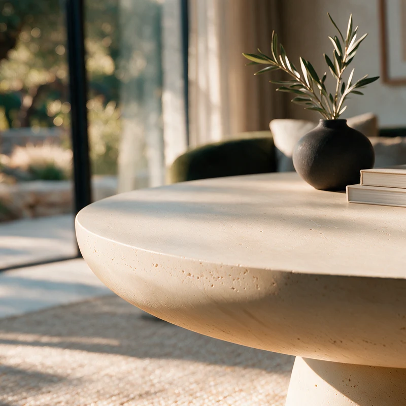 Table basse ronde Paros beige en fibre d'argile effet béton