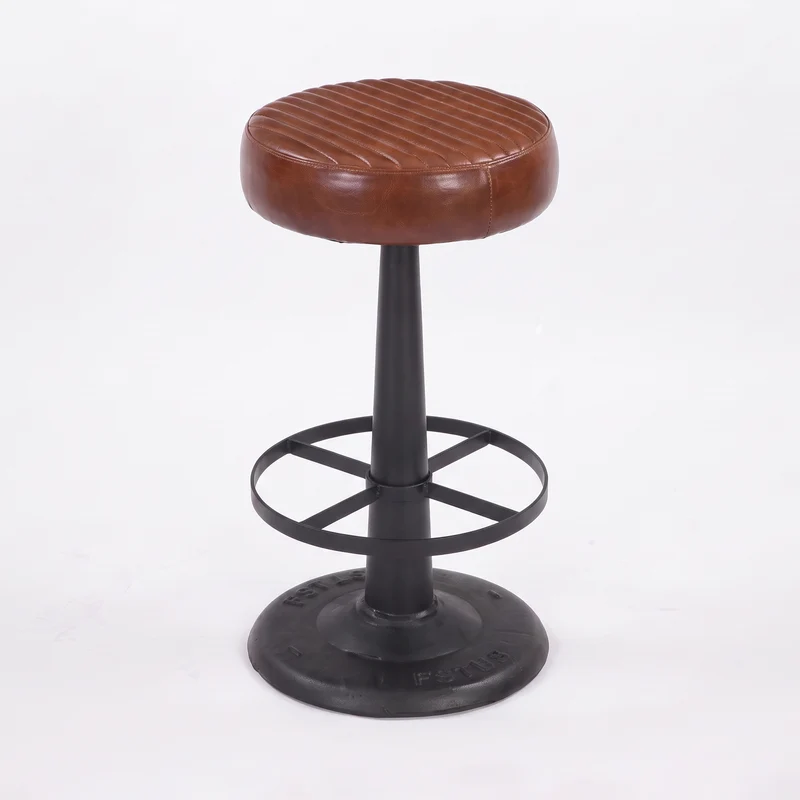 Tabouret pour îlot central Lucien 65 cm en cuir de buffle marron foncé