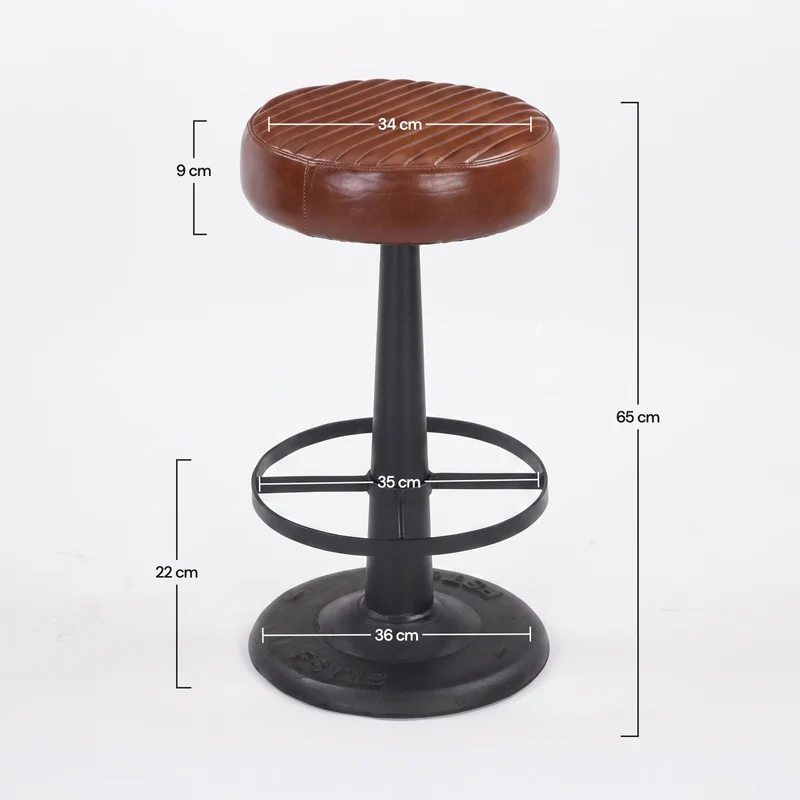 Tabouret pour îlot central Lucien 65 cm en cuir de buffle marron foncé