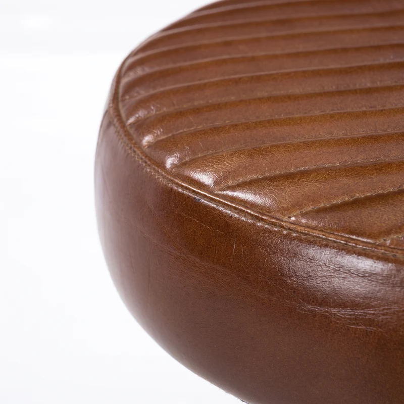 Tabouret pour îlot central Lucien 65 cm en cuir de buffle marron foncé