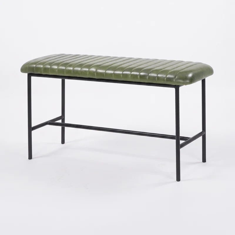 Banc Émile 100 cm en cuir de buffle vert