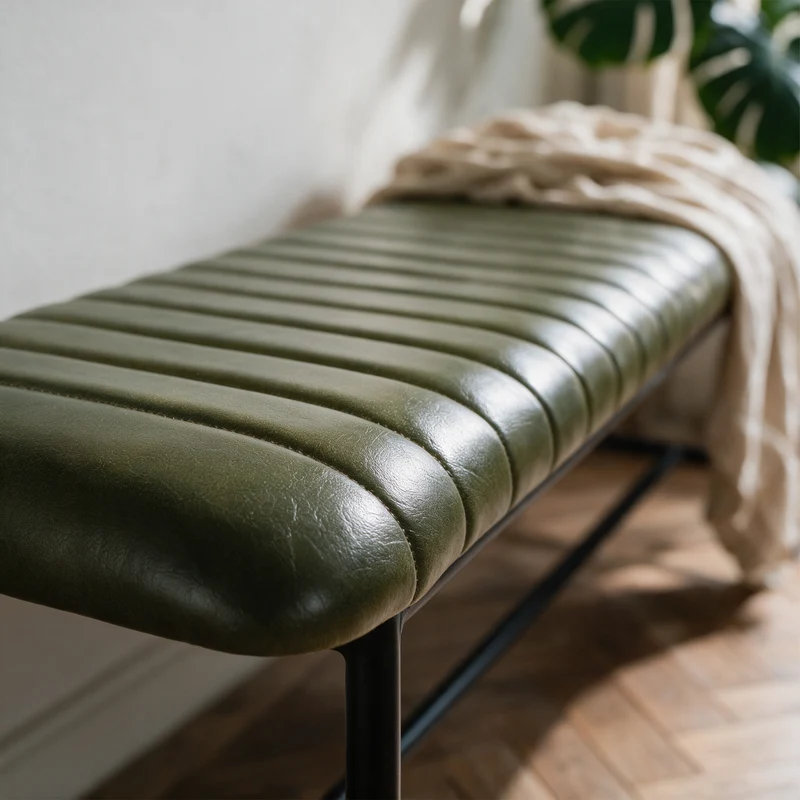 Banc Émile 100 cm en cuir de buffle vert