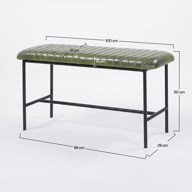 Banc Émile 100 cm en cuir de buffle vert