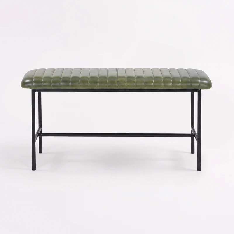 Banc Émile 100 cm en cuir de buffle vert