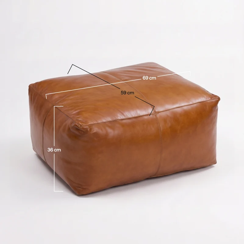 Pouf Augustin rectangulaire en cuir de buffle marron