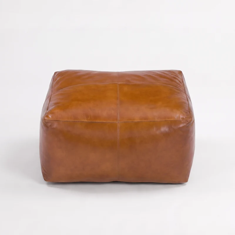 Pouf Augustin rectangulaire en cuir de buffle marron