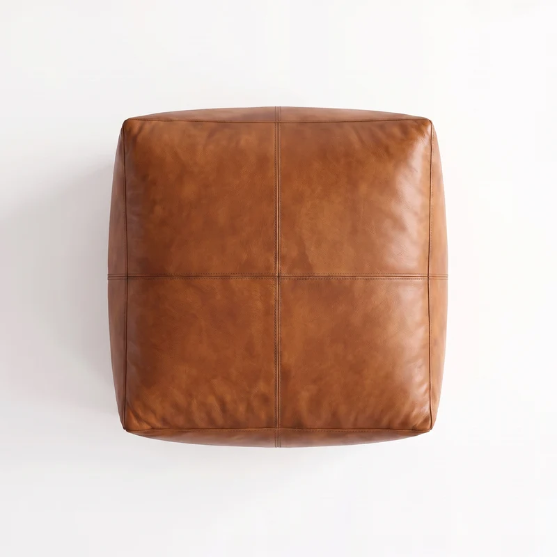 Pouf Augustin rectangulaire en cuir de buffle marron