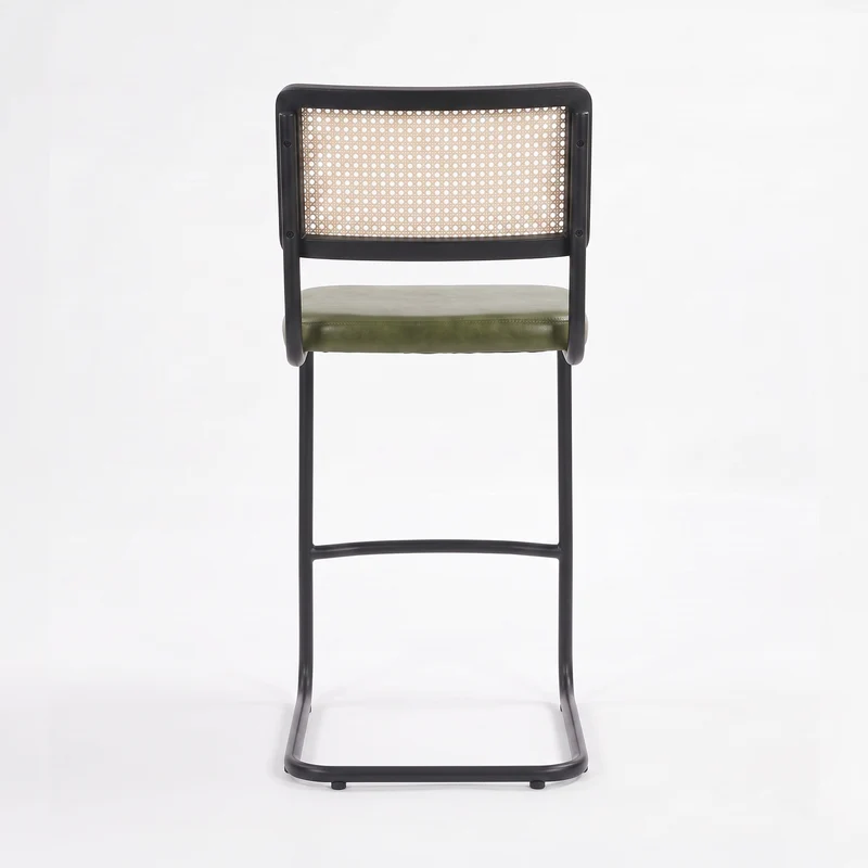 Lot de 2 chaises de bar Léandre 76 cm en cannage et cuir vert