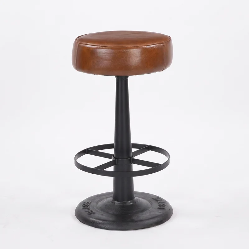 Tabouret pour îlot central Lucien 65 cm en cuir de buffle marron