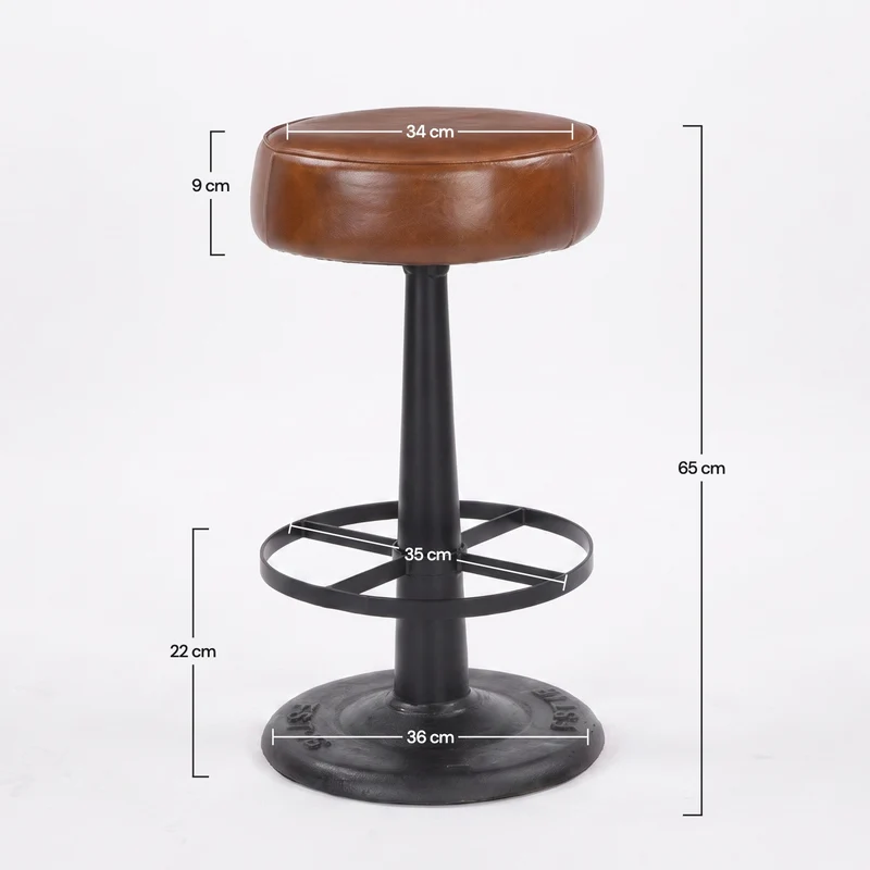 Tabouret pour îlot central Lucien 65 cm en cuir de buffle marron