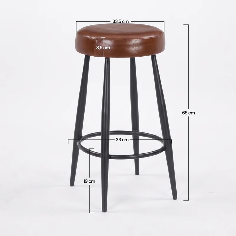 Tabouret pour îlot central Malo 65 cm en cuir de buffle marron foncé
