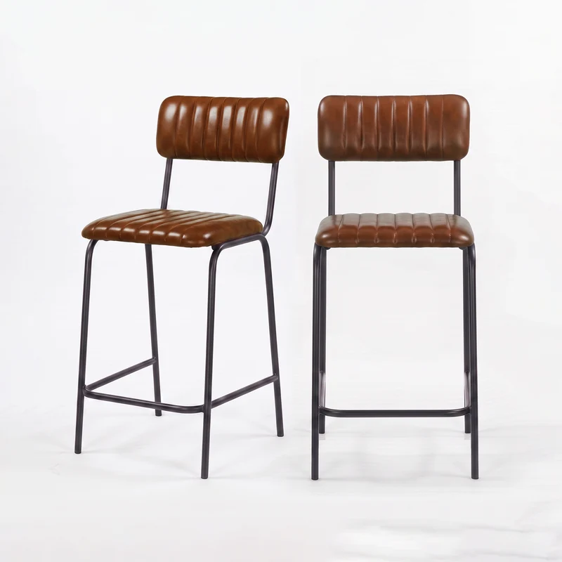 Lot de 2 chaises pour îlot central Arsène 65 cm en cuir de buffle marron