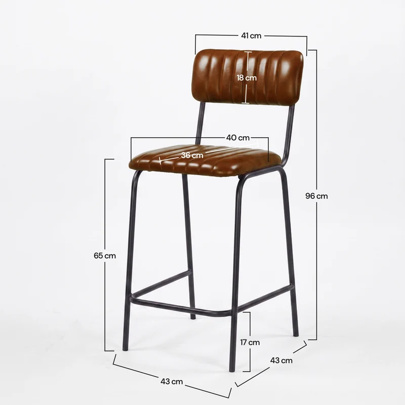 Lot de 2 chaises pour îlot central Arsène 65 cm en cuir de buffle marron
