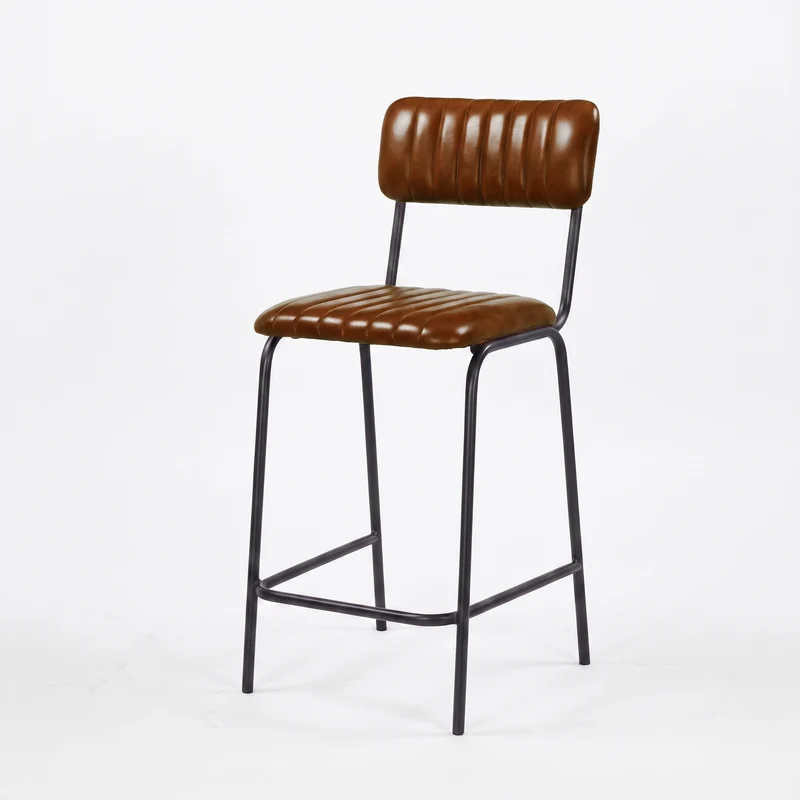 Lot de 2 chaises pour îlot central Arsène 65 cm en cuir de buffle marron