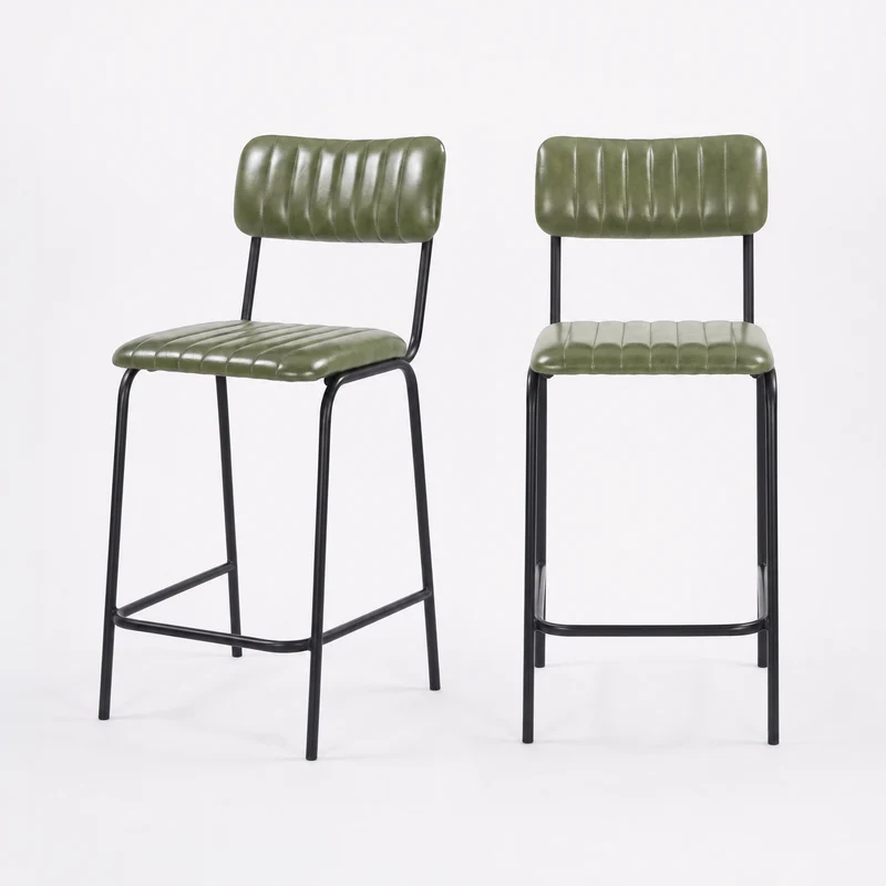 Lot de 2 chaises pour îlot central Arsène 65 cm en cuir de buffle vert