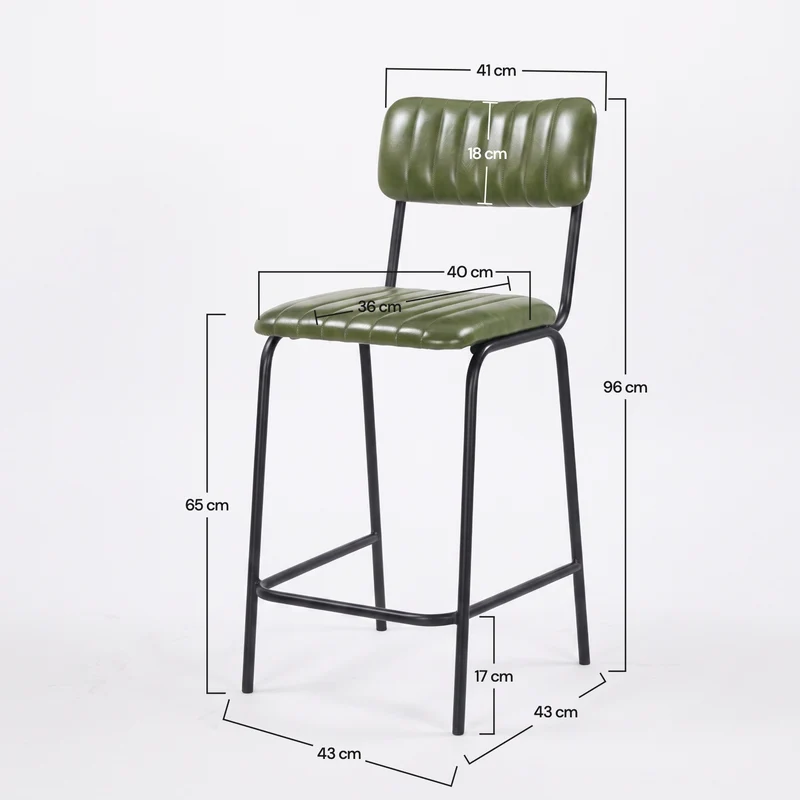 Lot de 2 chaises pour îlot central Arsène 65 cm en cuir de buffle vert