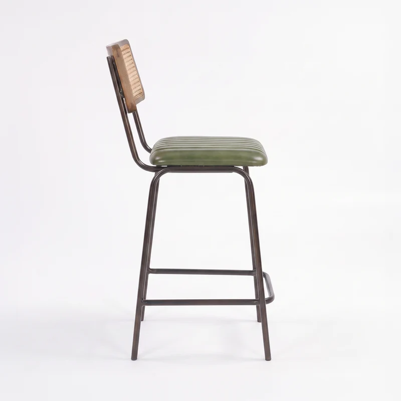 Lot de 2 chaises de bar Arsène 76 cm en cannage et cuir vert