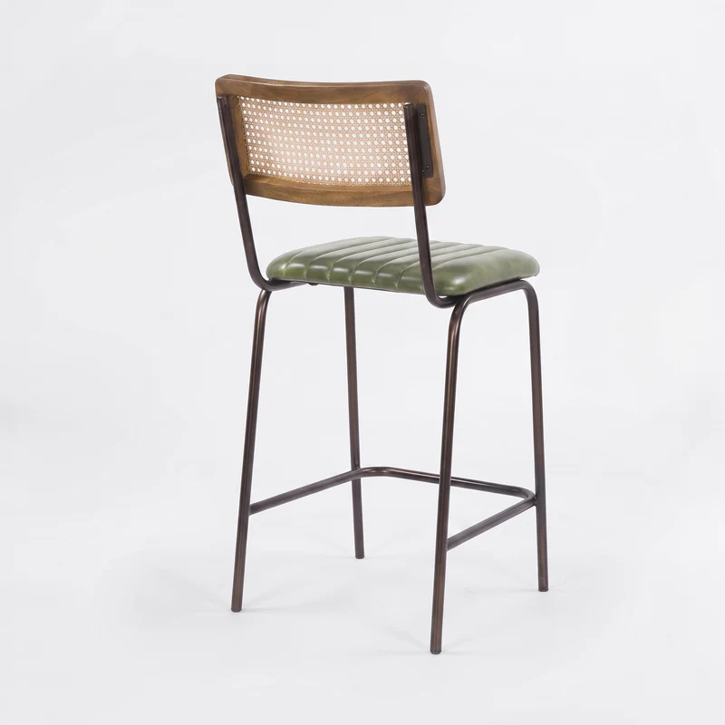 Lot de 2 chaises de bar Arsène 76 cm en cannage et cuir vert