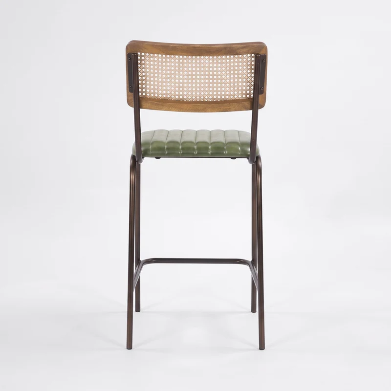 Lot de 2 chaises de bar Arsène 76 cm en cannage et cuir vert