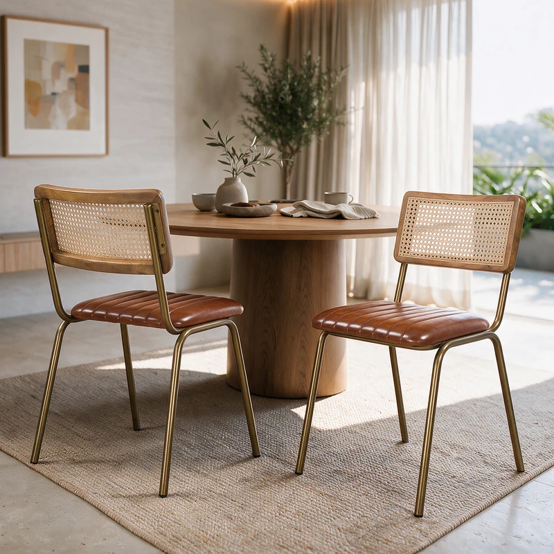 Lot de 2 chaises Arsène en cannage et cuir marron
