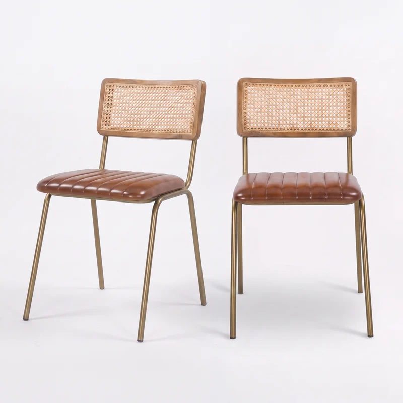 Lot de 2 chaises Arsène en cannage et cuir marron