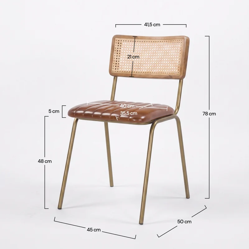 Lot de 2 chaises Arsène en cannage et cuir marron