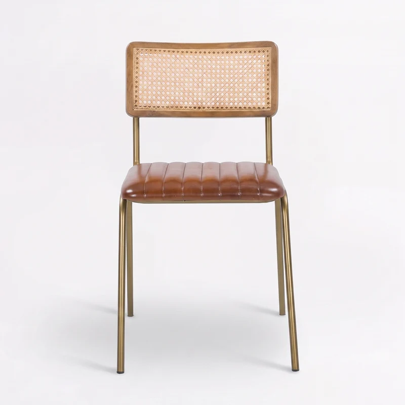 Lot de 2 chaises Arsène en cannage et cuir marron
