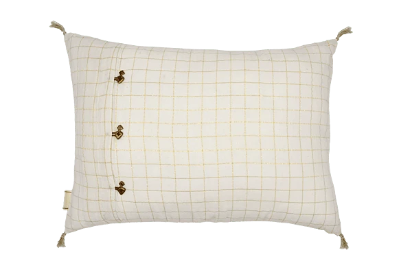 Coussin blanc carreaux or 40 x 60 cm
